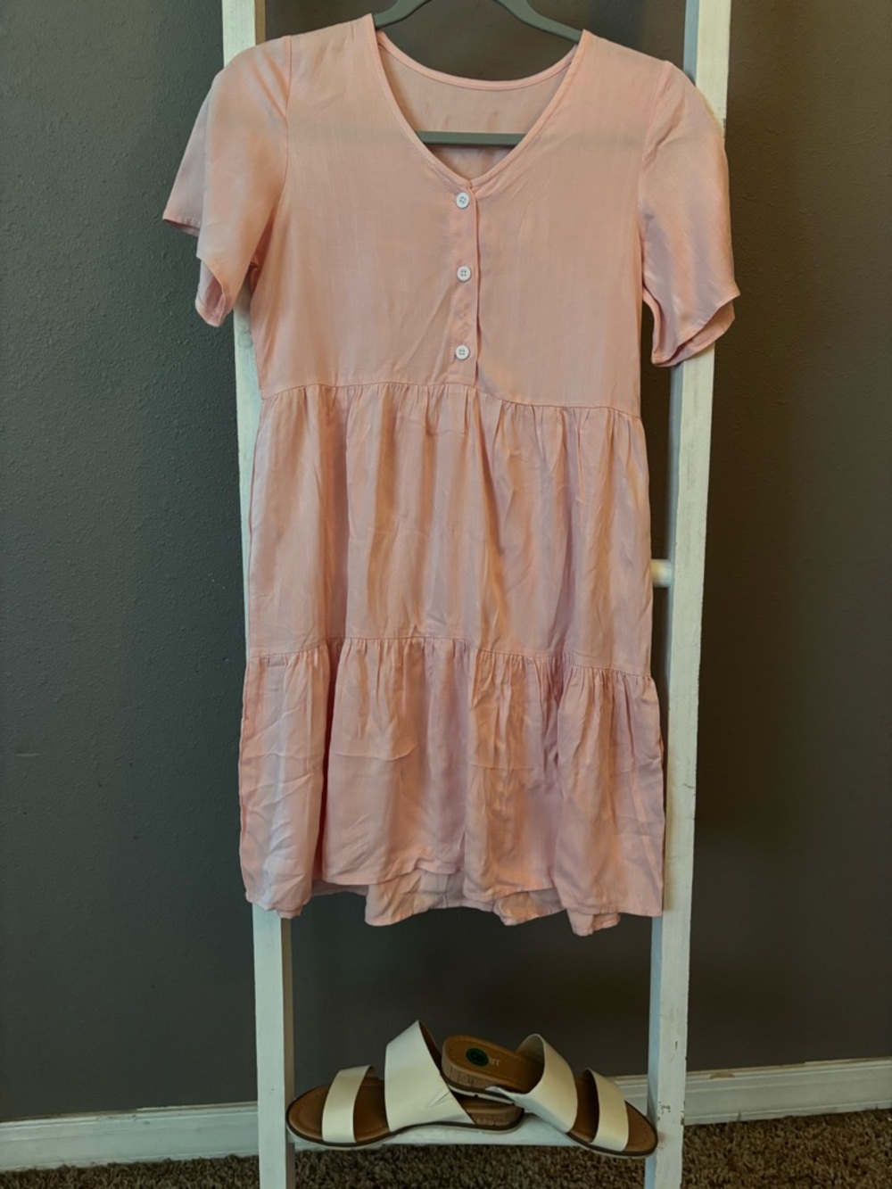 Amazon Peach Short Sleeve Tiered Midi Dress